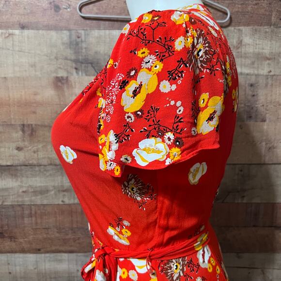 Free People Jess Wrap Dress in Red-Orange Floral Size M - Picture 8 of 16